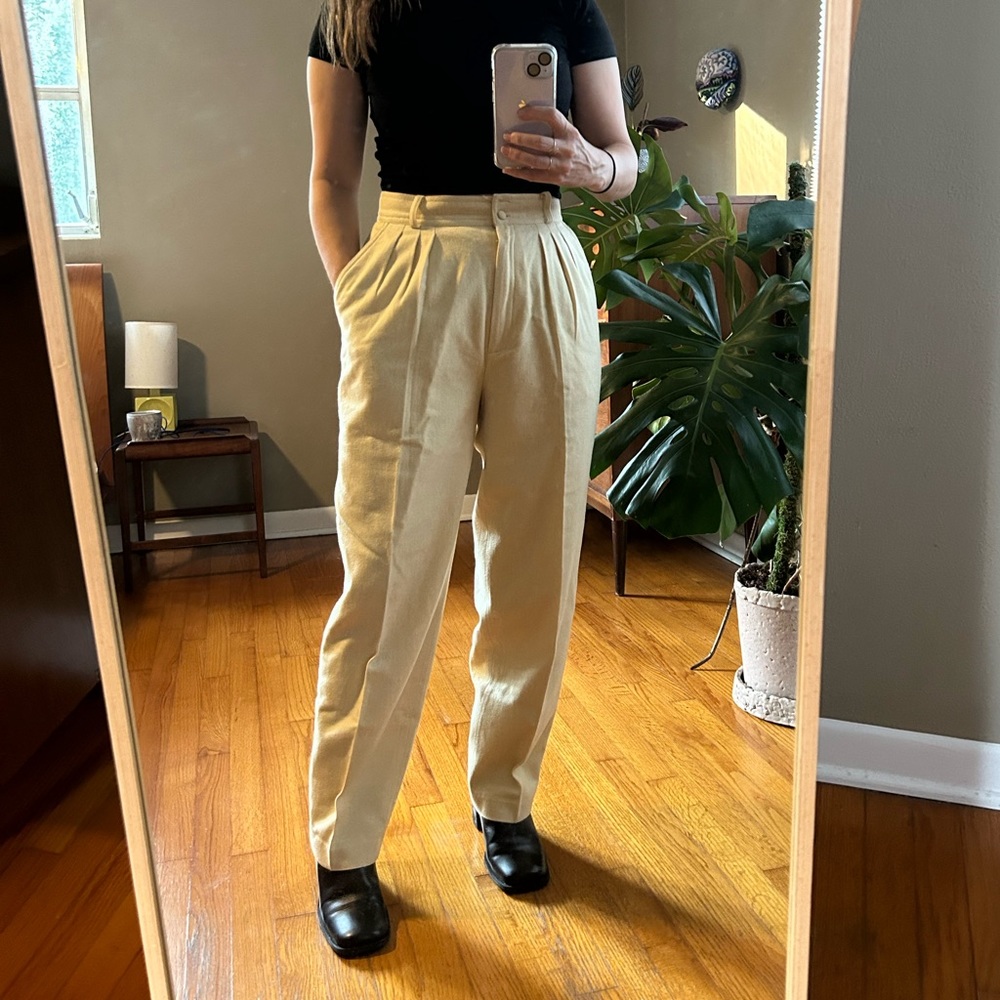 Vintage 1980 1990 wool trouser pants yellow